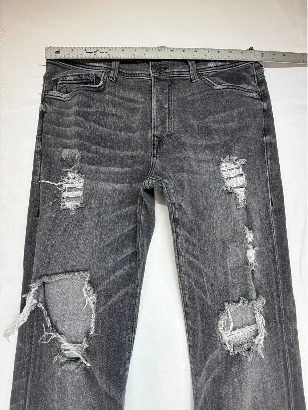 True Religion Men's Relaxed Skinny Jeans Heavy Distressed Cut-out Size 36 Black
